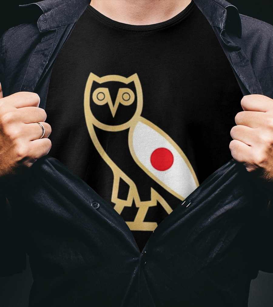 OVO Owl Japan Flag Icon Gold Outline And Red Circle Motif T-Shirt