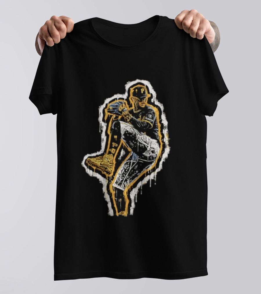 Paul Skenes Pittsburgh Pirates Pitching Pose Splatter Paint T-Shirt