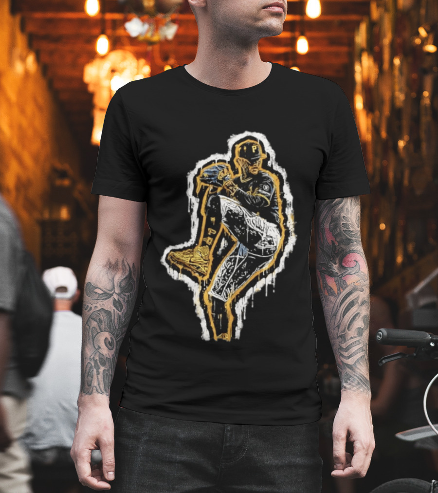 Paul Skenes Pittsburgh Pirates Pitching Pose Splatter Paint T-Shirt