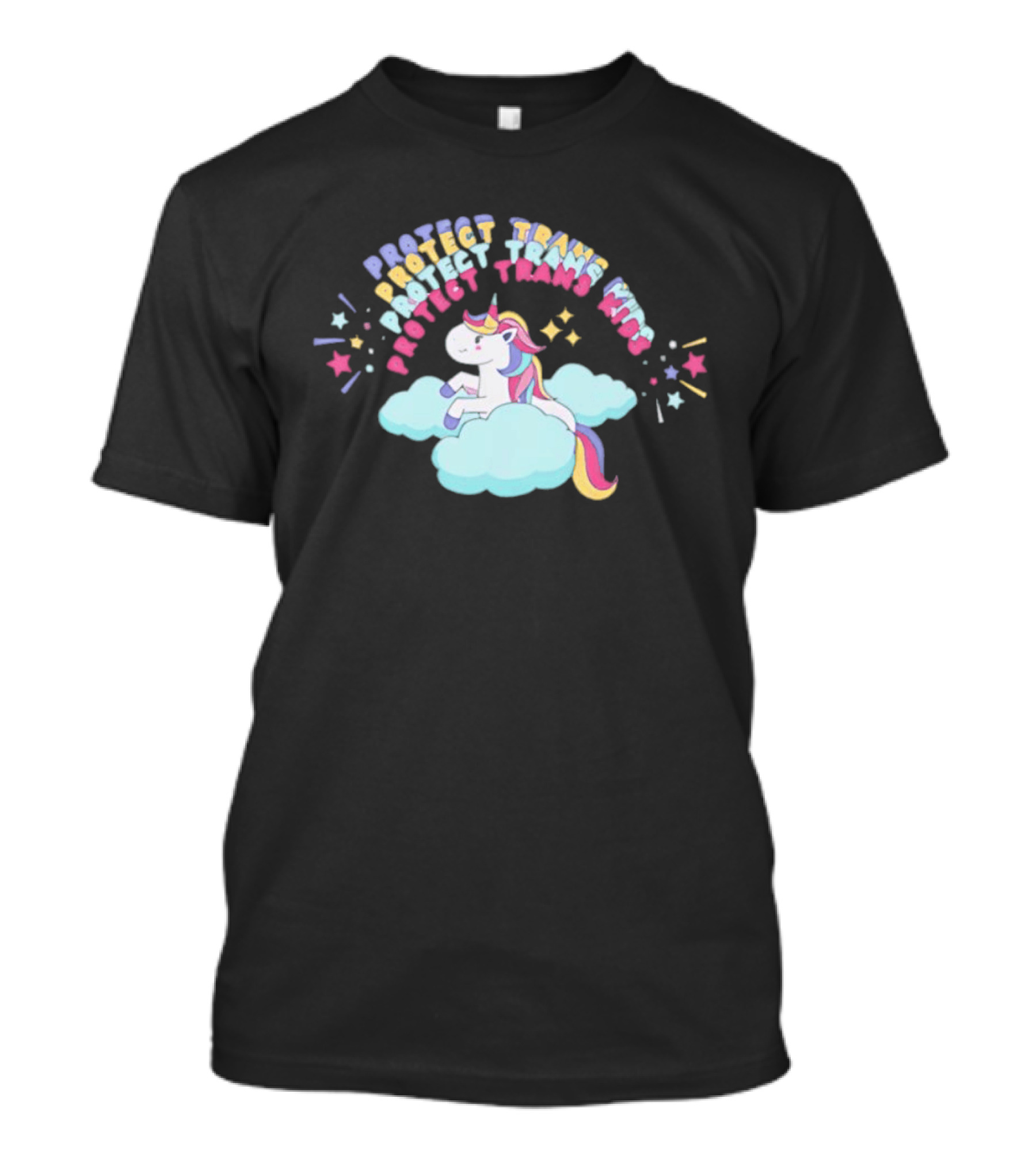 Protect Trans Kids Unicorn Rainbow Stars Cloud T-Shirt