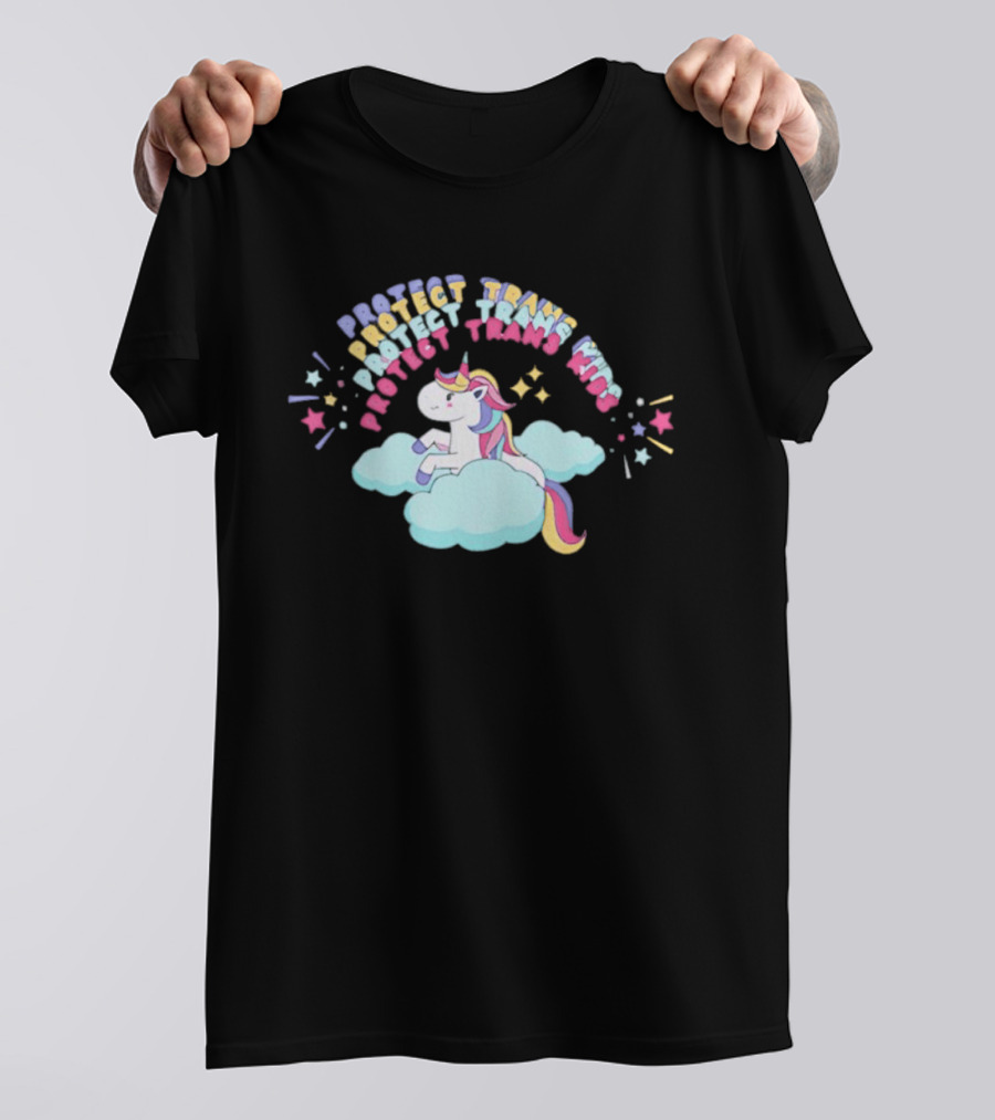 Protect Trans Kids Unicorn Rainbow Stars Cloud T-Shirt