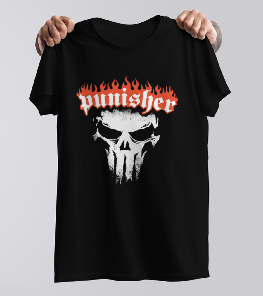 Punisher Skull Flame Graphic With Fiery T-Shirt