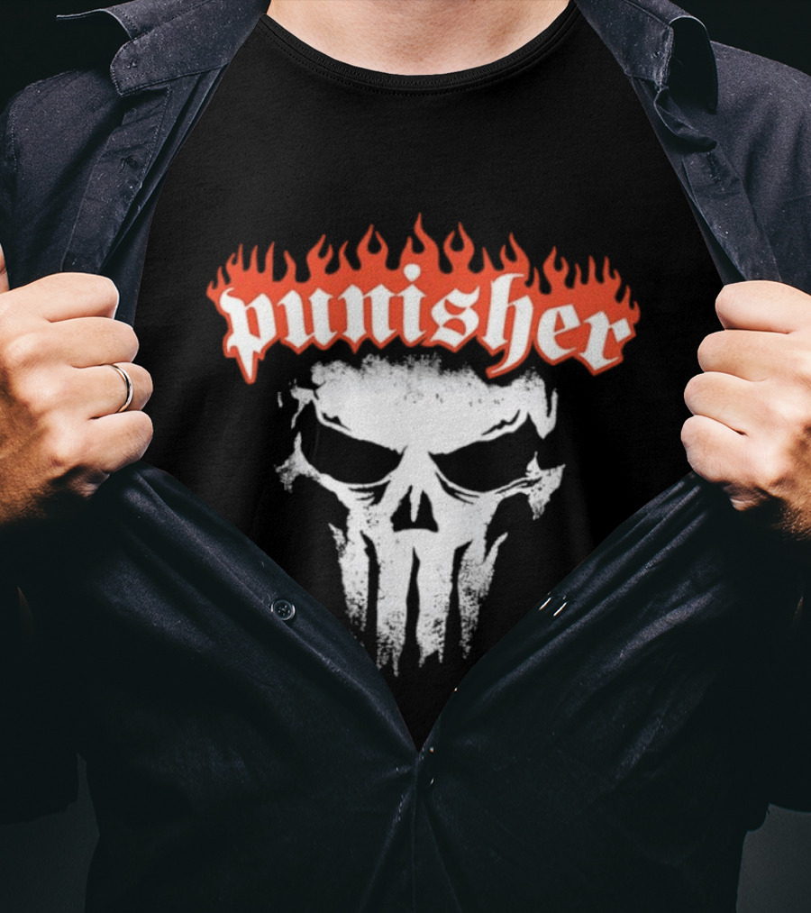 Punisher Skull Flame Graphic With Fiery T-Shirt