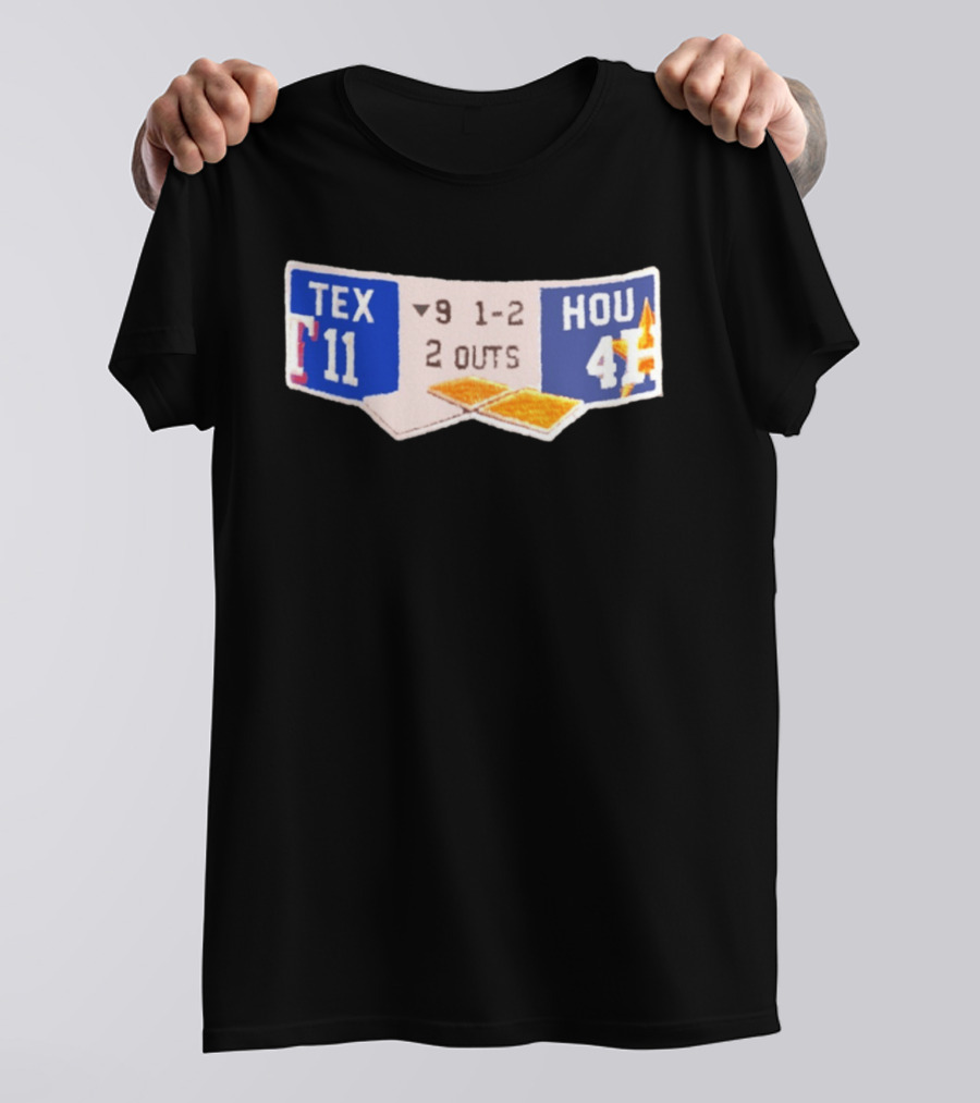 Texas Rangers 11 Houston Astros 4 Scoreboard 9th Inning 2 Outs T-Shirt
