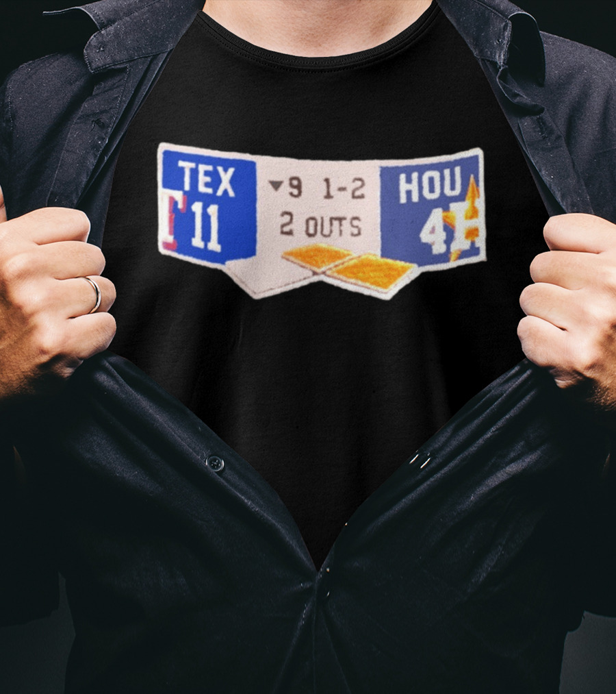 Texas Rangers 11 Houston Astros 4 Scoreboard 9th Inning 2 Outs T-Shirt