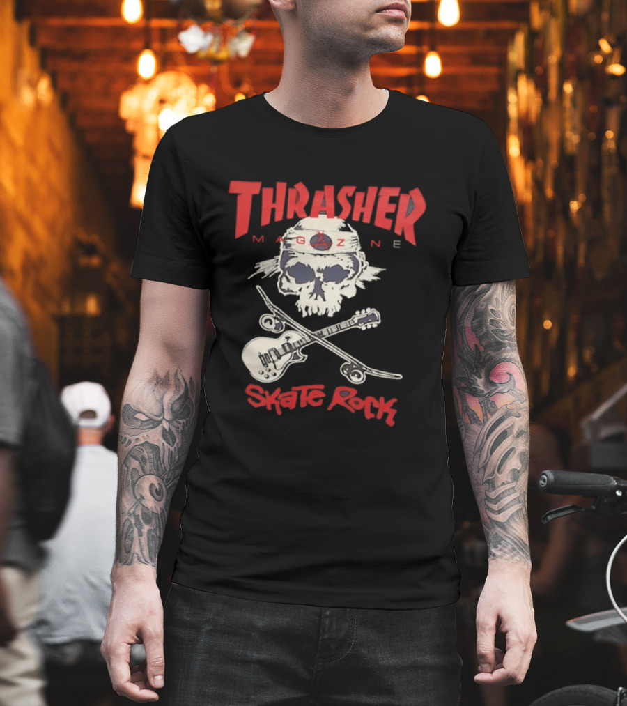 Thrasher Magazine Skate Rock Skull Guitar Crossbones T-Shirt