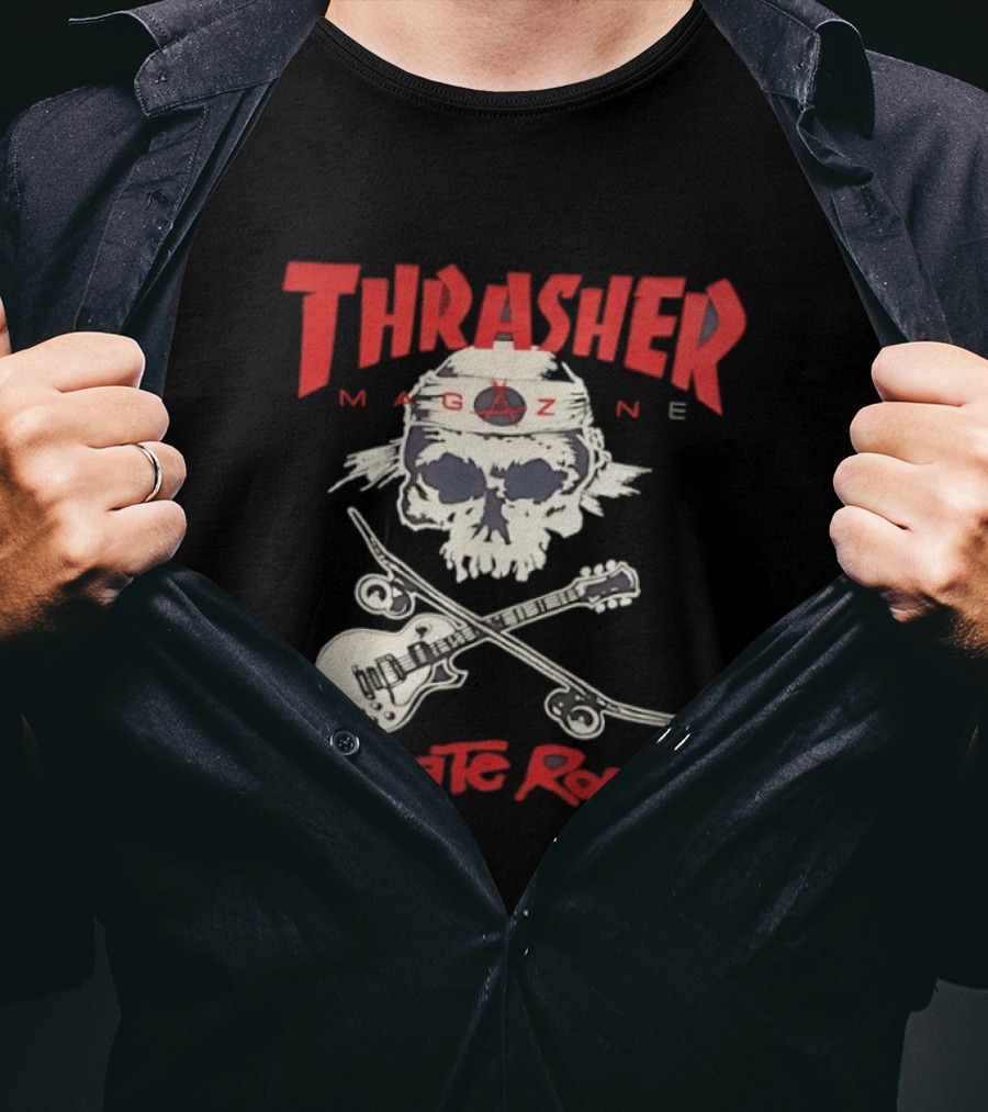 Thrasher Magazine Skate Rock Skull Guitar Crossbones T-Shirt