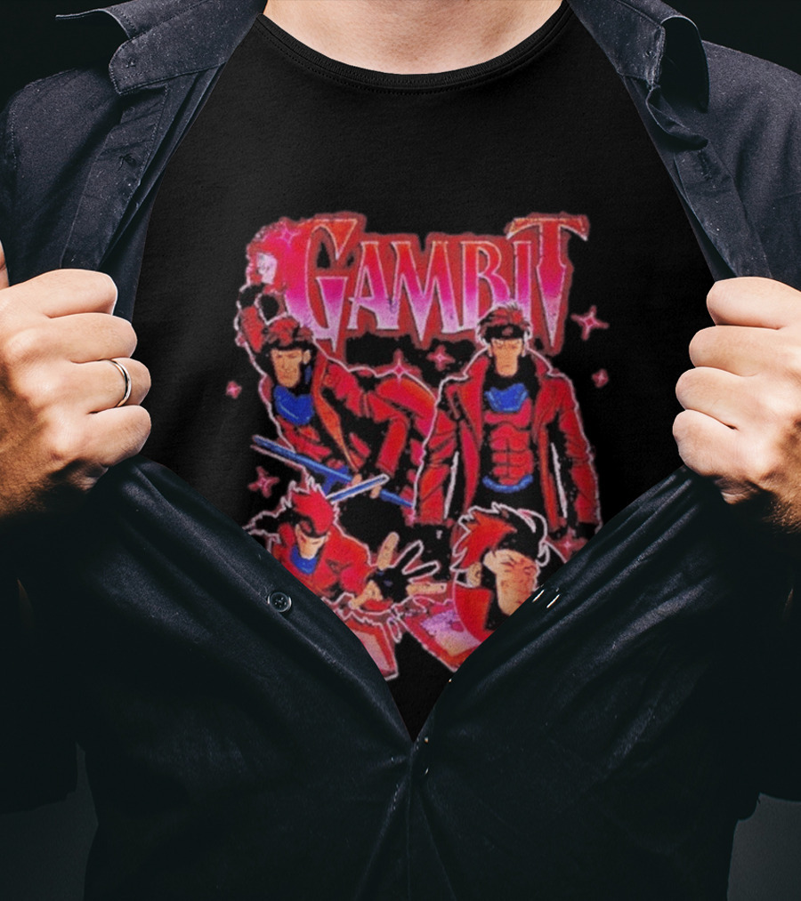 Marvel X Men Gambit Red Jacket Blue Scarf Playing Cards T-Shirt