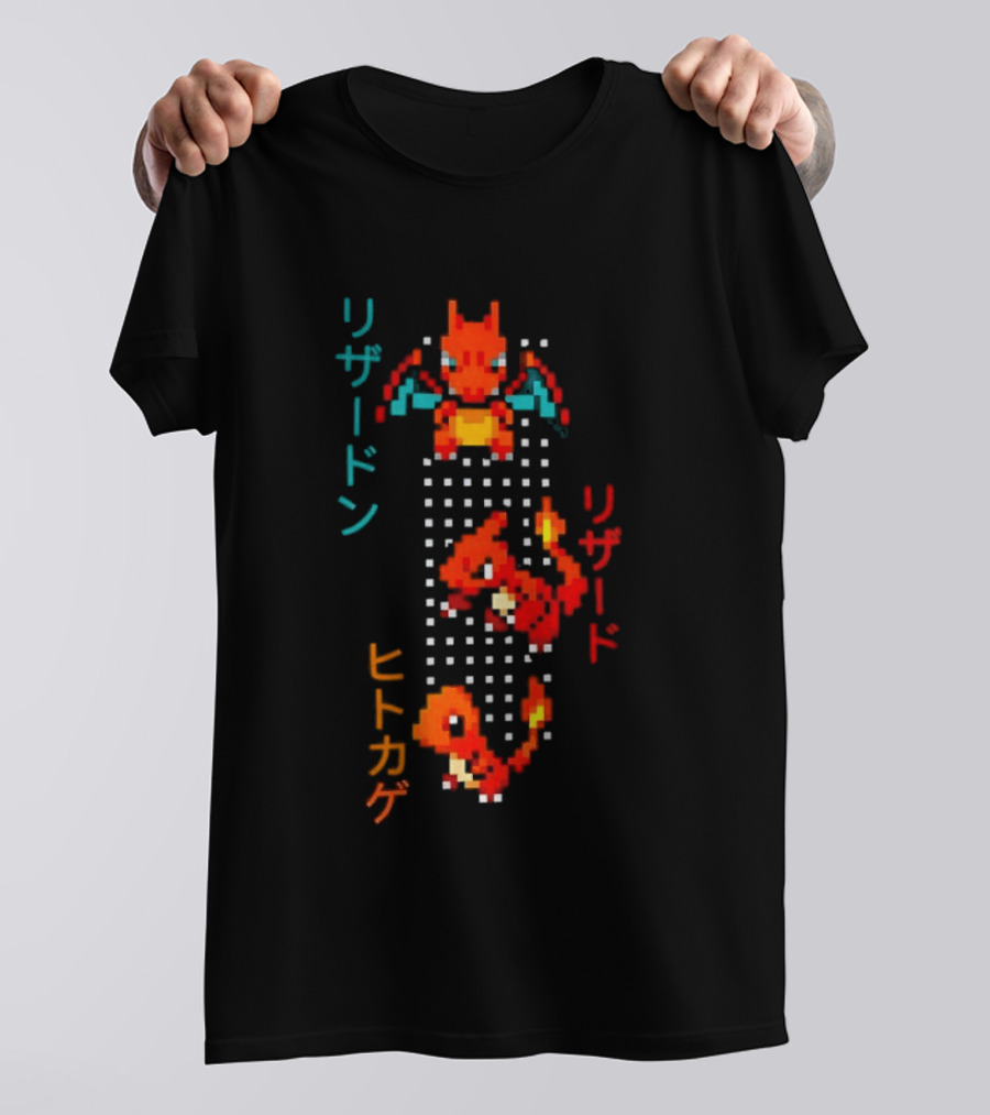 Pokémon Charizard Evolution Pixel Art With And T-Shirt