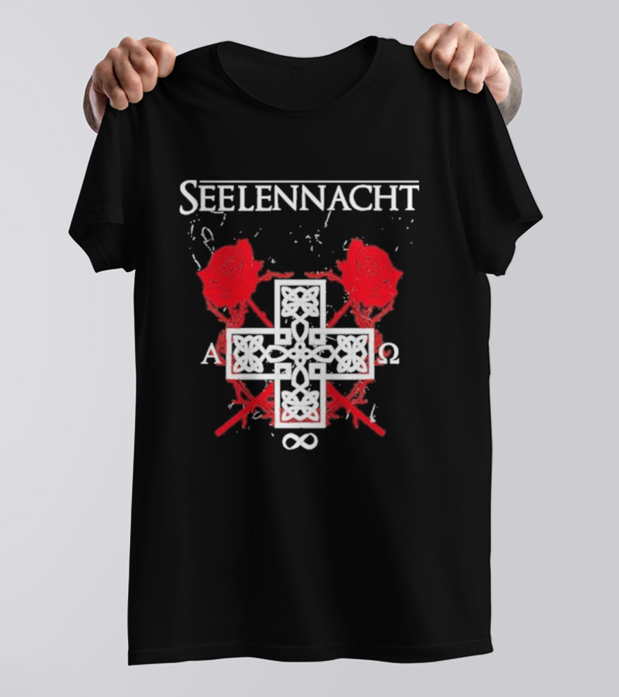 Seelennacht Celtic Cross Red Roses Alpha Omega Infinity T-Shirt