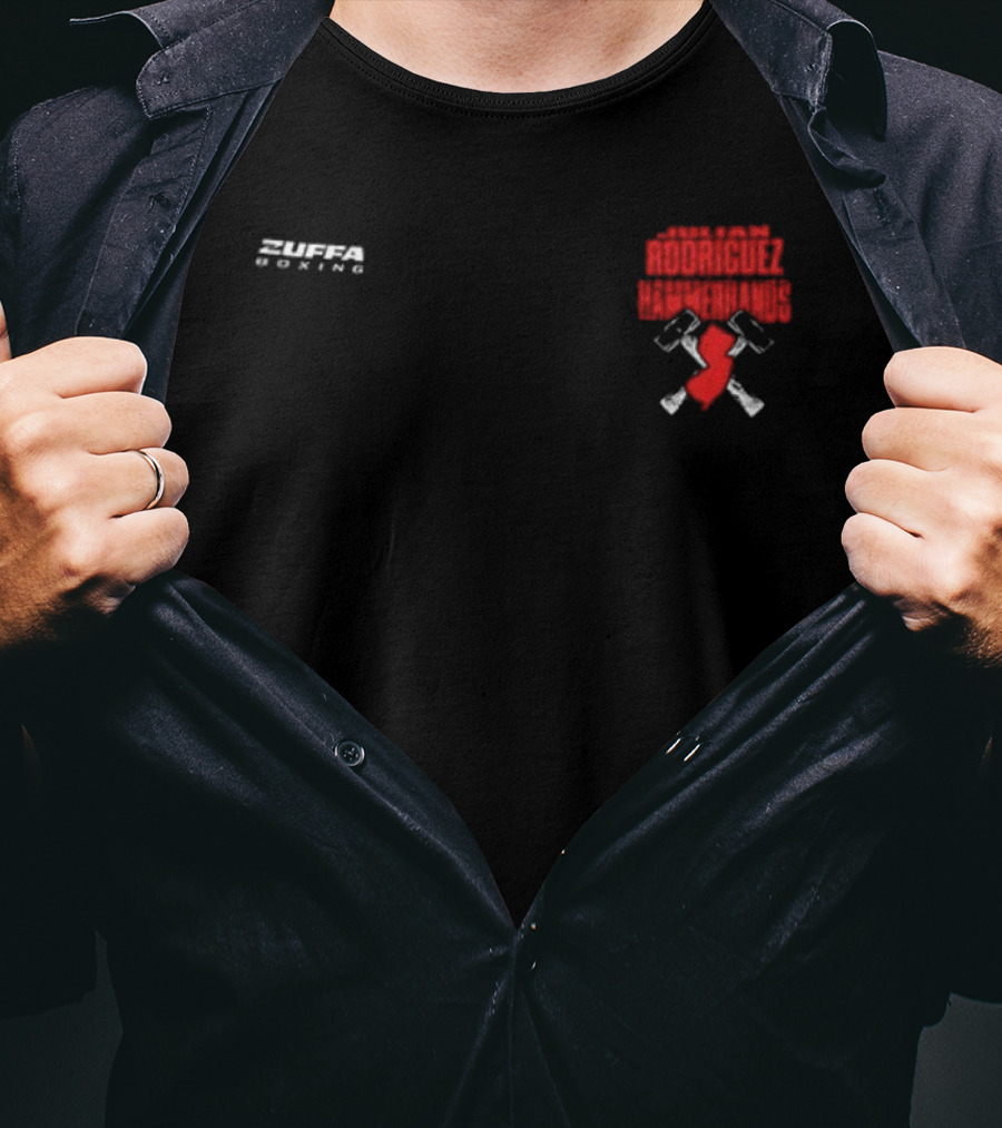 Zuffa Boxing Julian Rodriguez Hammer Hands Red Gloves Crossed Hammers T-Shirt