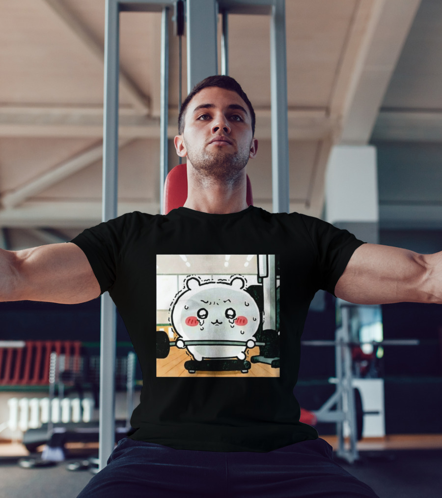Chiikawa Usagi Exercising Gym Scene Cute Cartoon Character Training T-Shirt