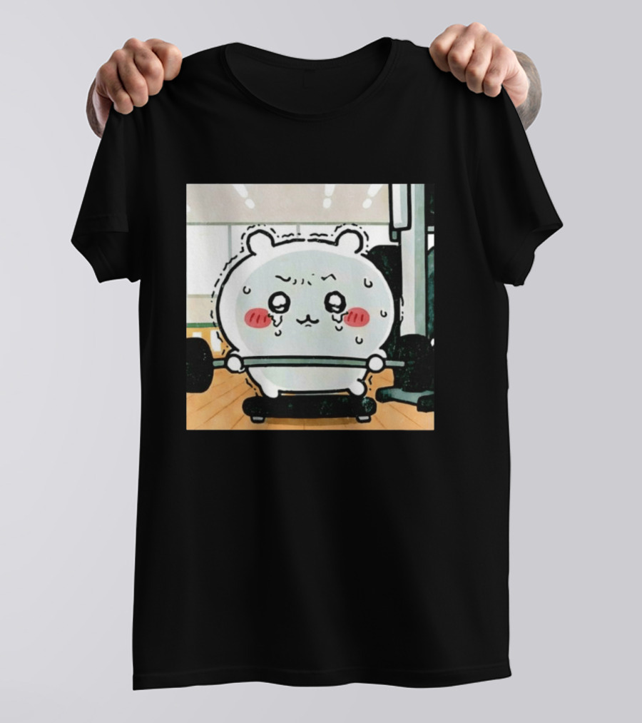 Chiikawa Usagi Exercising Gym Scene Cute Cartoon Character Training T-Shirt
