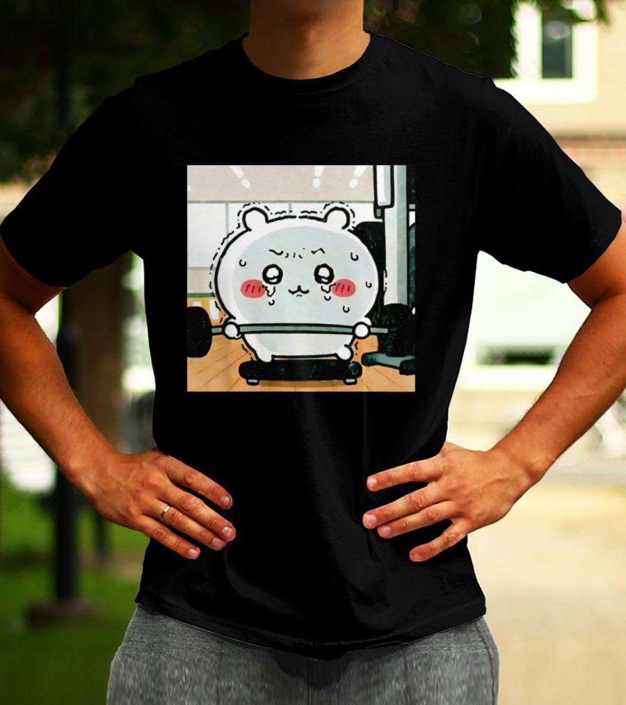 Chiikawa Usagi Exercising Gym Scene Cute Cartoon Character Training T-Shirt