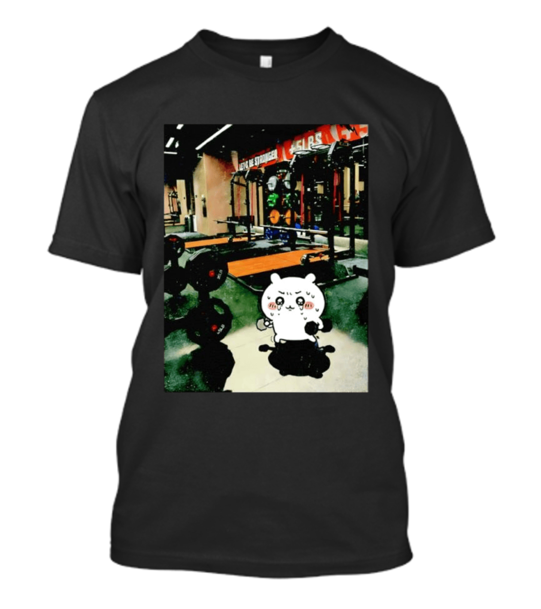 Usagi Working Out At The Gym Let's Be Stronger Chiikawa Fitness Motivational Scene T-Shirt