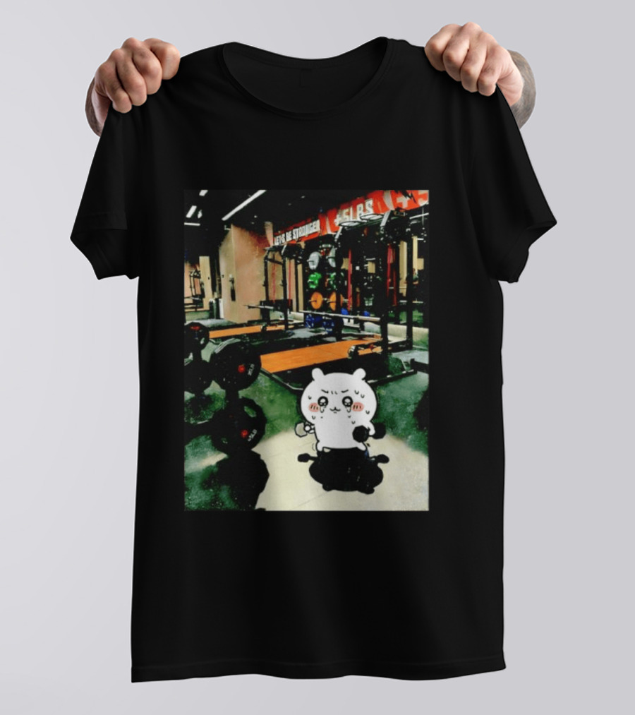 Usagi Working Out At The Gym Let's Be Stronger Chiikawa Fitness Motivational Scene T-Shirt