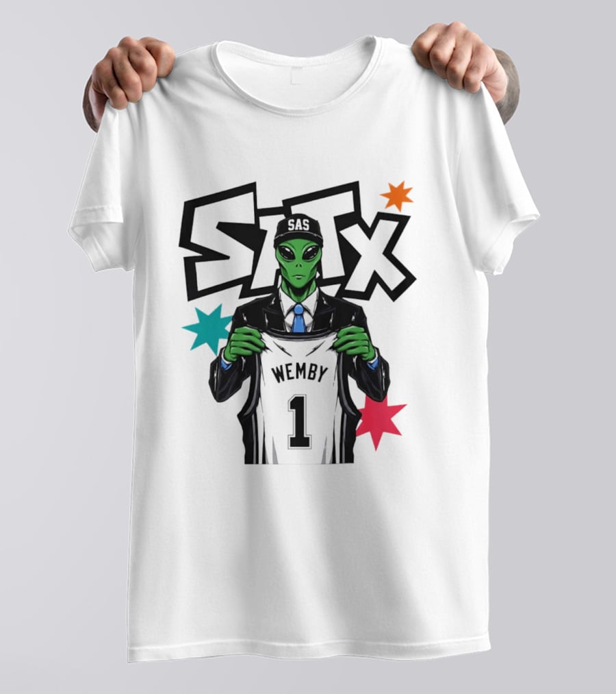 STX SAS Alien Wemby Holding Spurs Jersey Victor Wembanyama T-Shirt