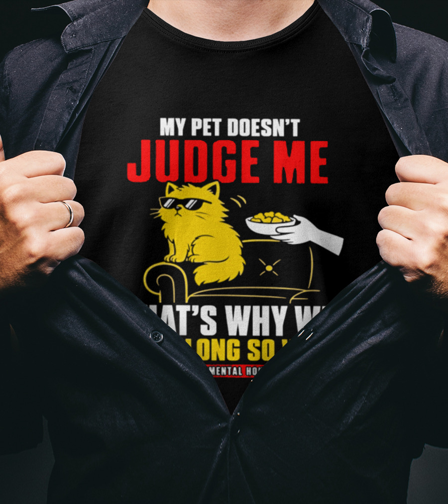 Non Judgmental Household Orange Cat My Pet Doesn't Judge Me That's Why We Get Along So Well T-Shirt