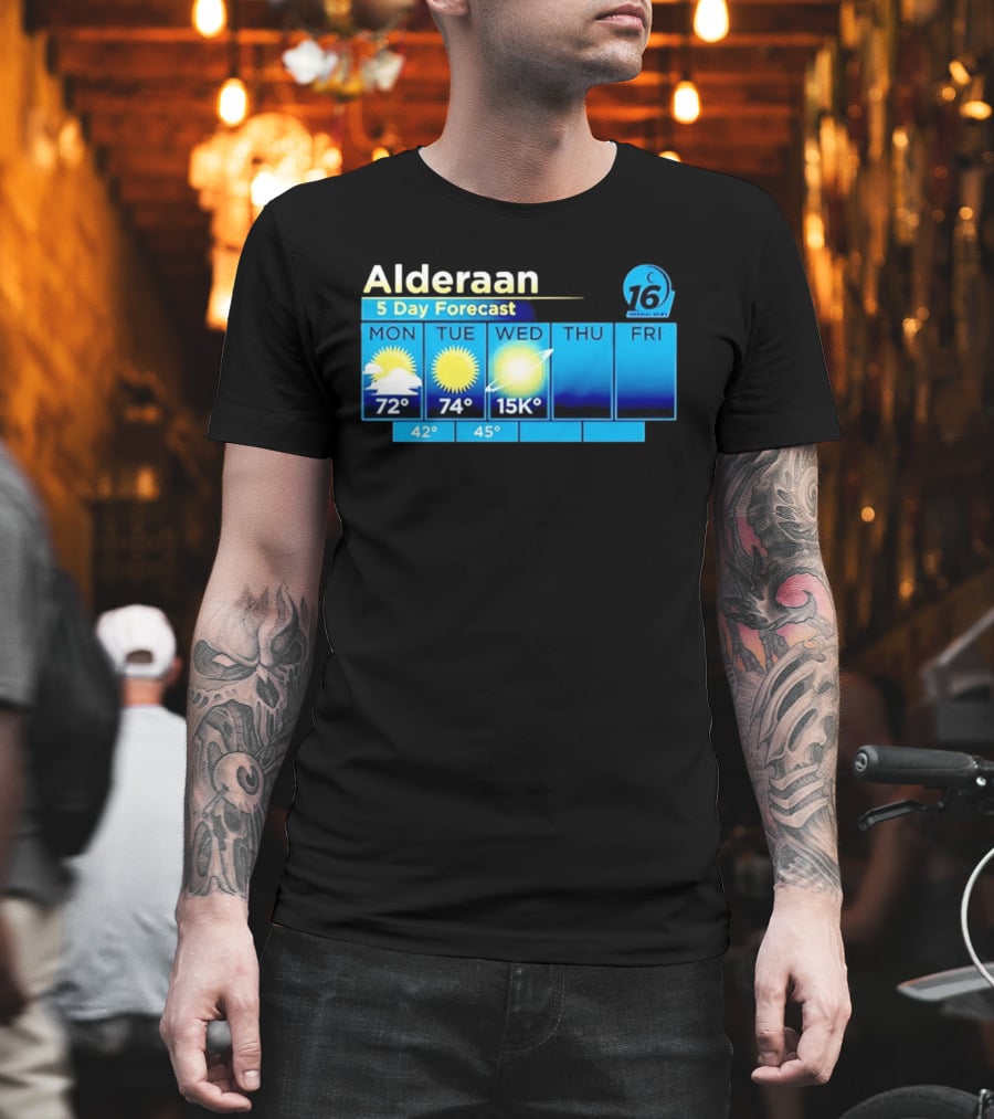 Alderaan 5 Day Forecast Weather Channel Sci Fi Parody 15K Degrees Mon Thu Fri T-Shirt