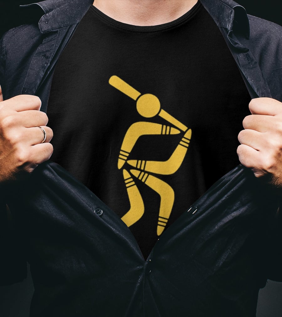 Boomerang Baseball Batting Pose Yellow Tribal T-Shirt