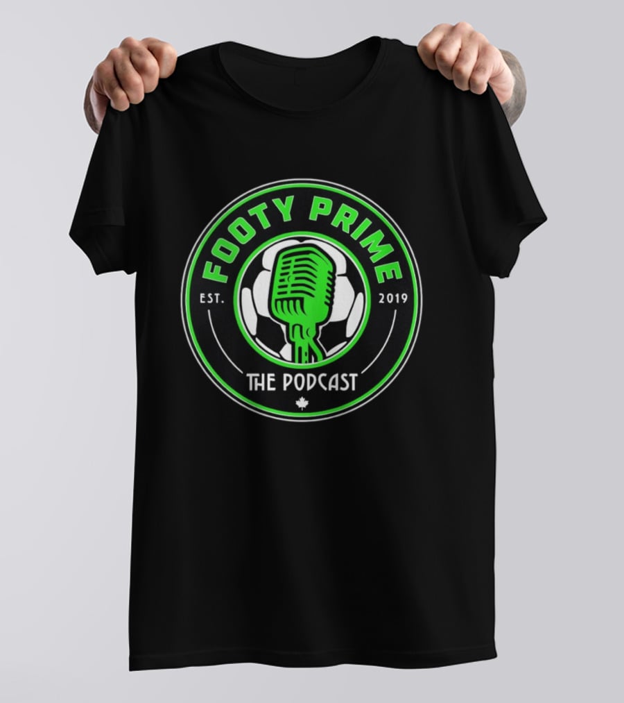 Footy Prime Podcast Est 2019 Soccer Microphone T-Shirt