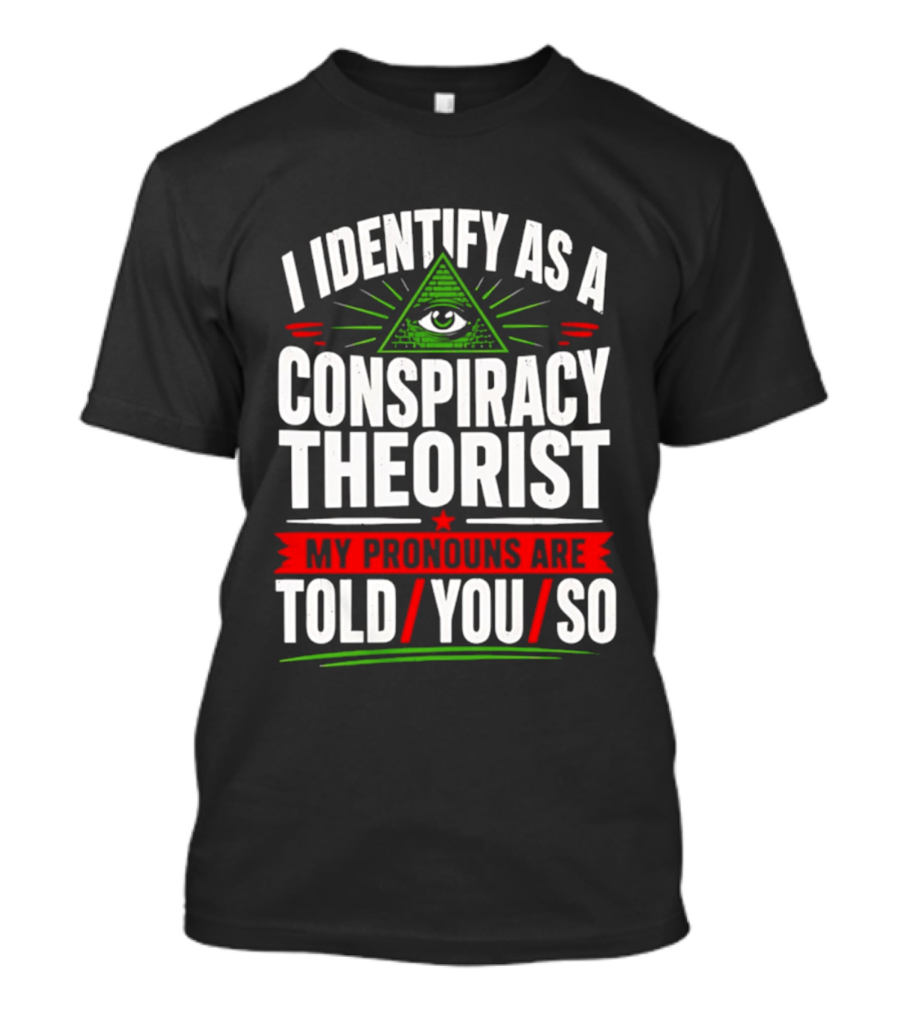 I Identify As A Conspiracy Theorist My Pronouns Are I Told You So Pyramid Eye T-Shirt