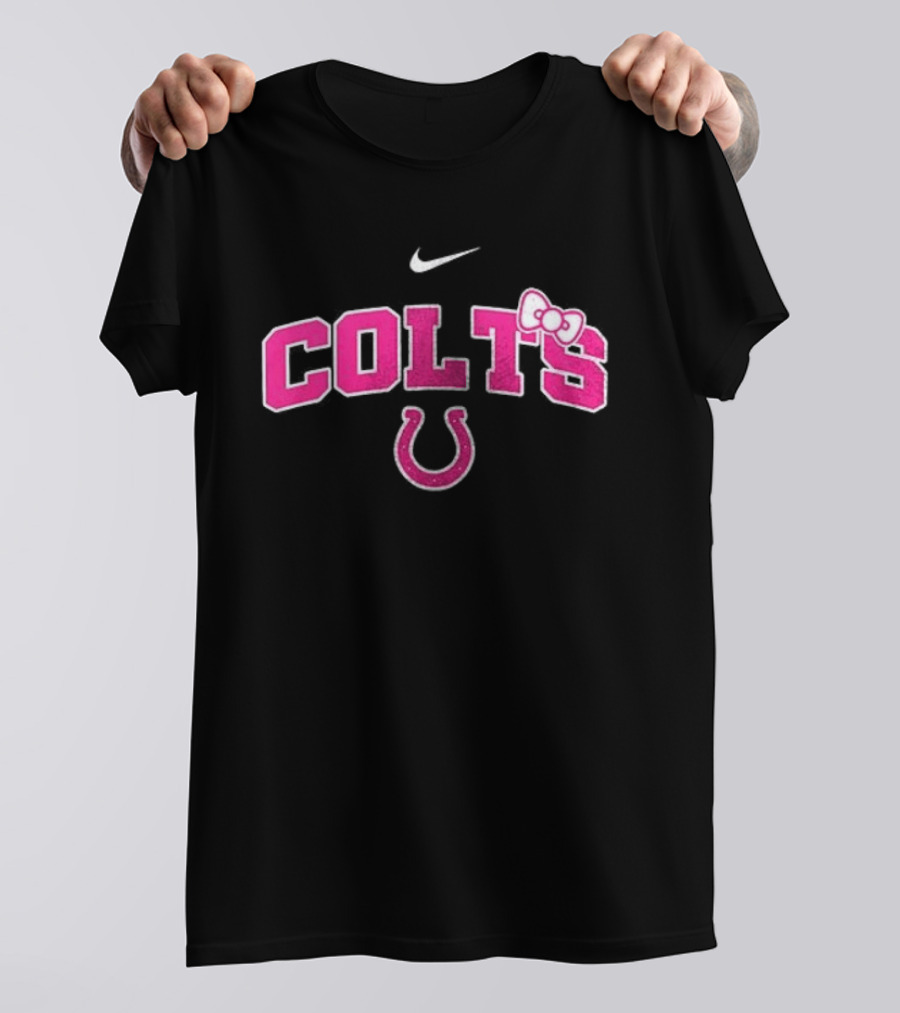 Indianapolis Colts Hello Kitty Pink Bow Breast Cancer Awareness Nike Collaboration T-Shirt