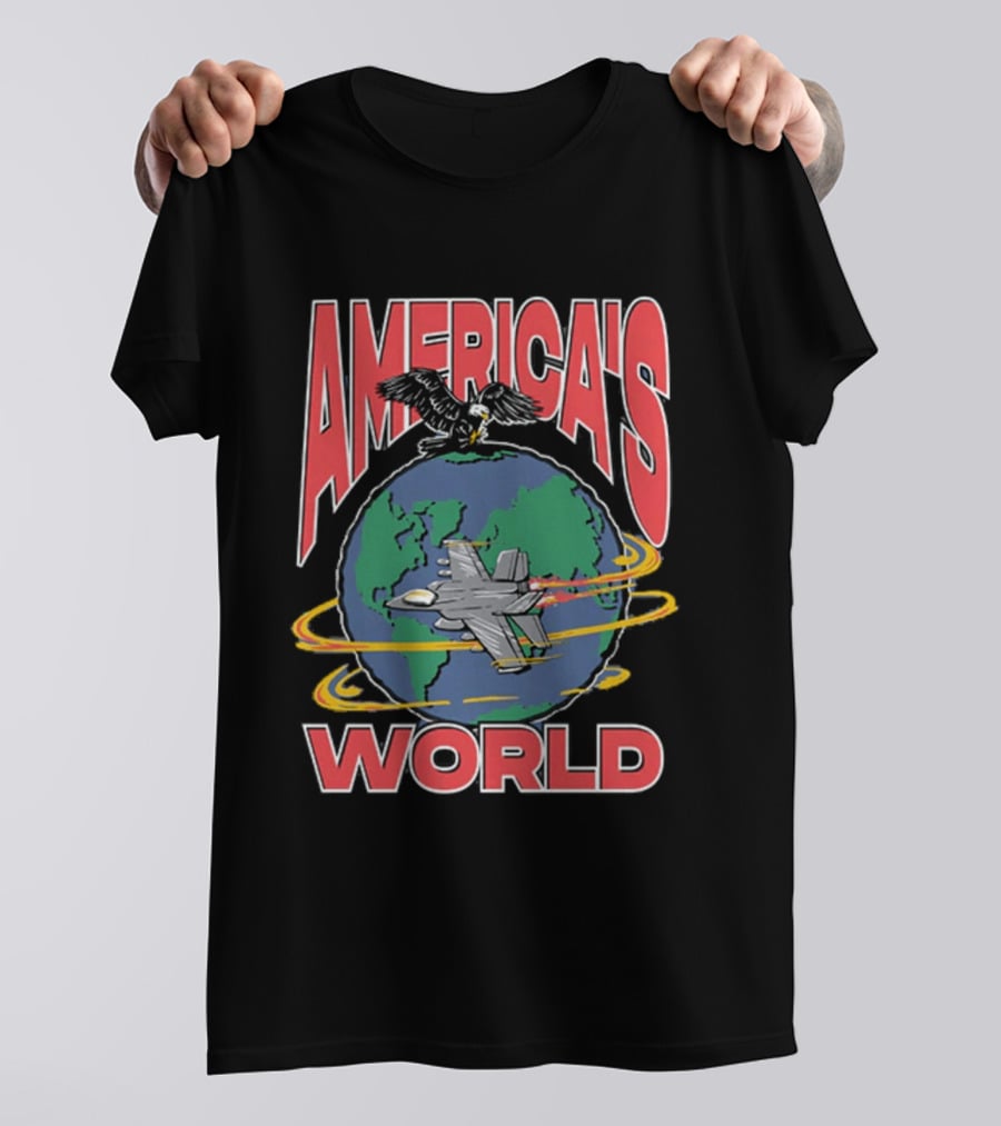 America's World Jet And Eagle Over Globe T-Shirt