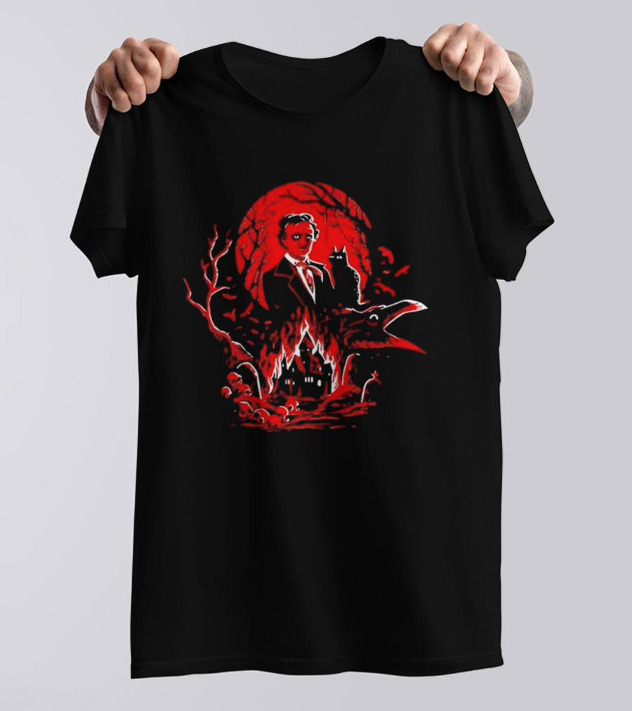 Edgar Allan Poe Gothic Horror Raven And Black Cat T-Shirt