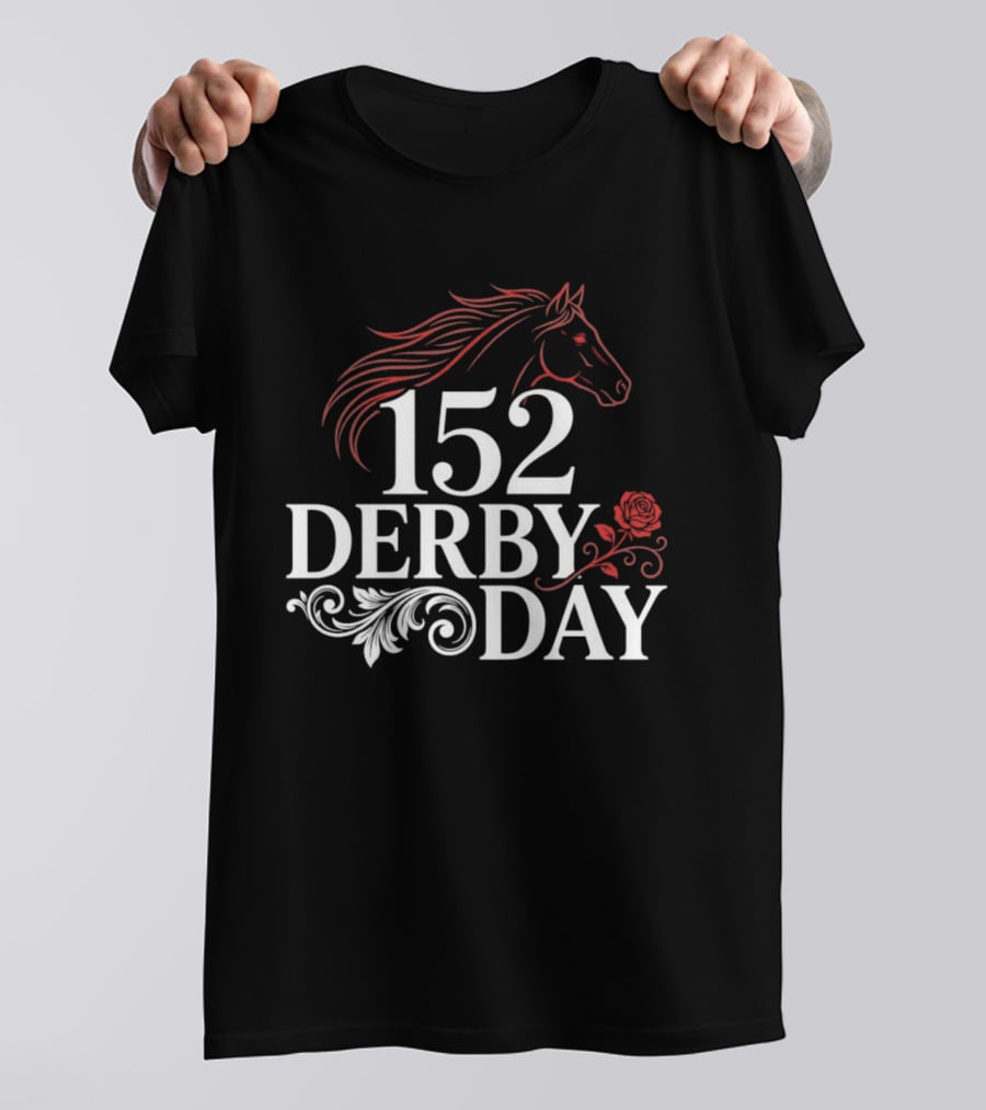 152 Derby Day Horse Racing Event With Floral And Horse Head T-Shirt