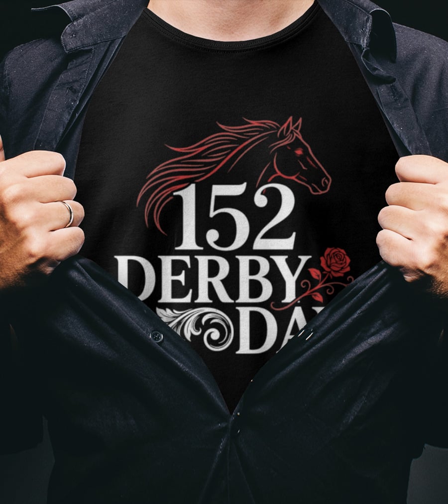 152 Derby Day Horse Racing Event With Floral And Horse Head T-Shirt