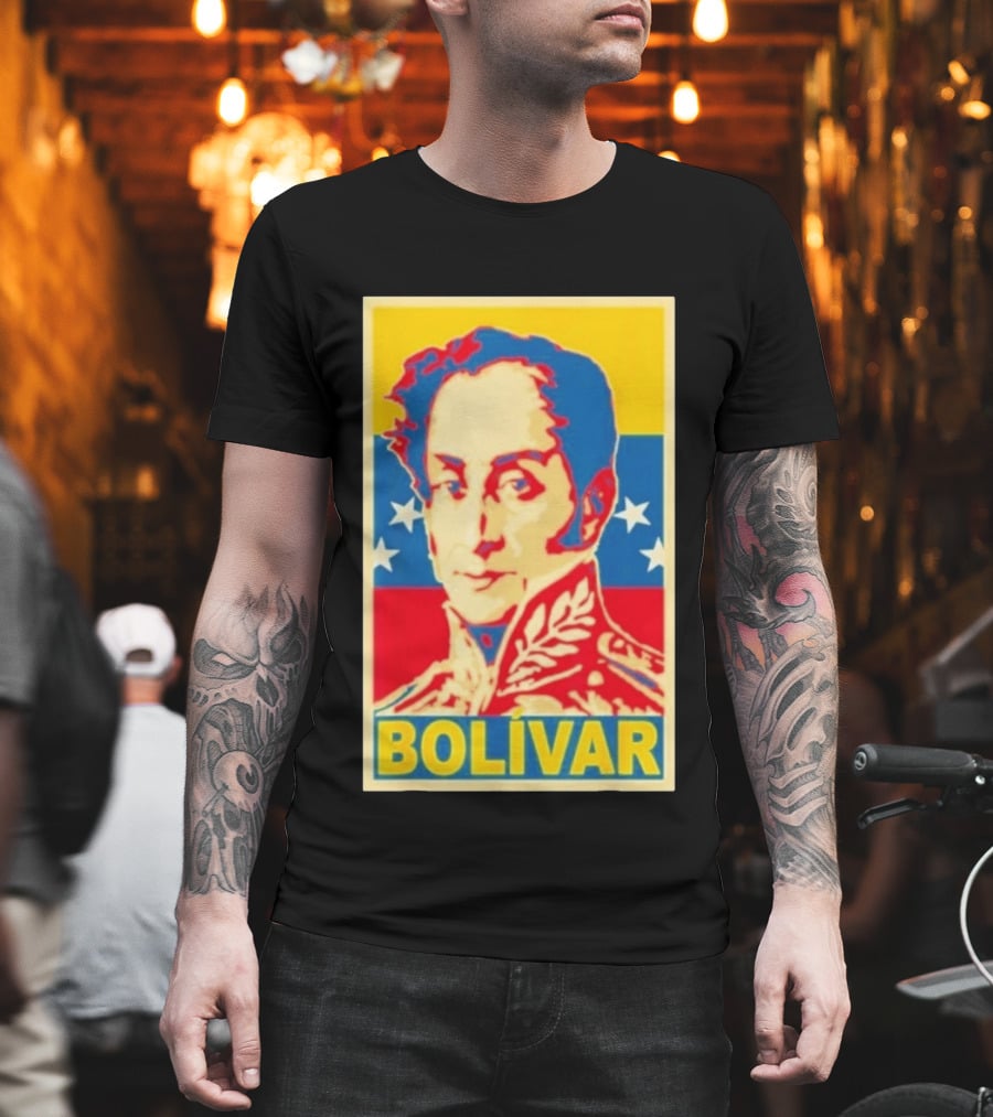 Bolivar Portrait Venezuelan Flag Colors Stars T-Shirt