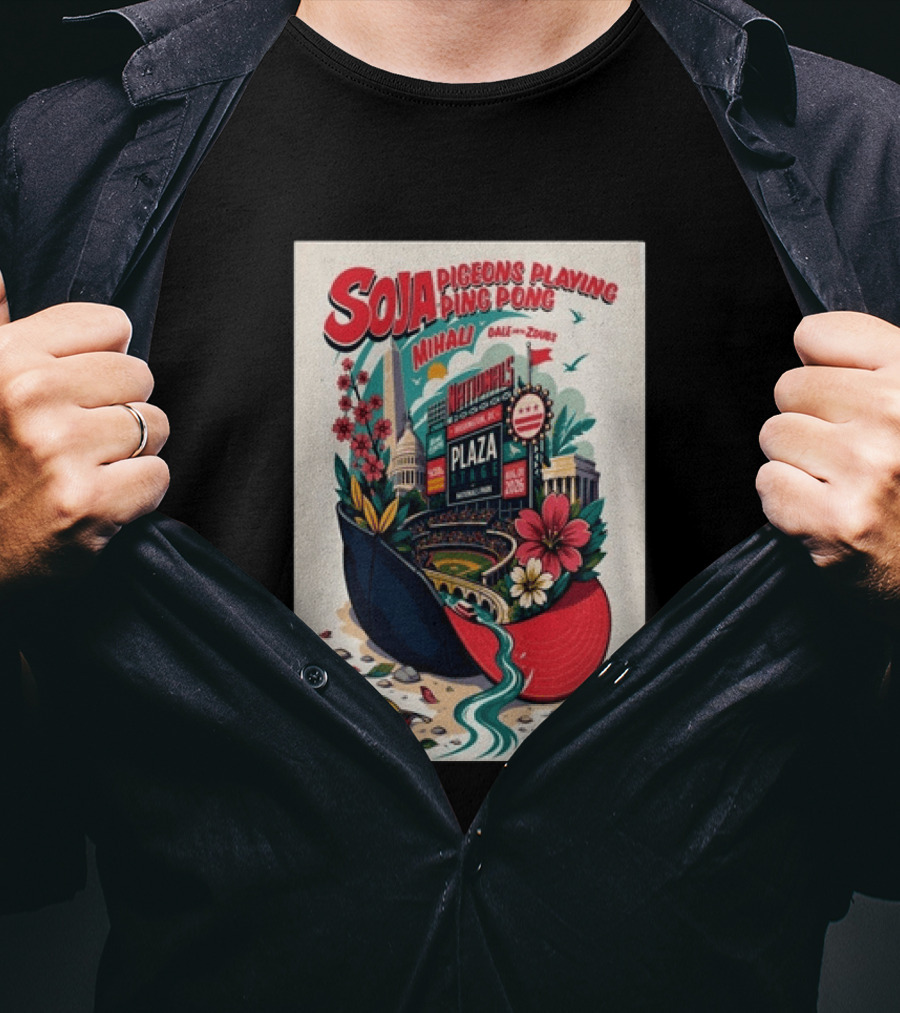 SOJA Pigeons Playing Ping Pong Nationals Park Plaza Stage Washington DC August 1 2026 T-Shirt