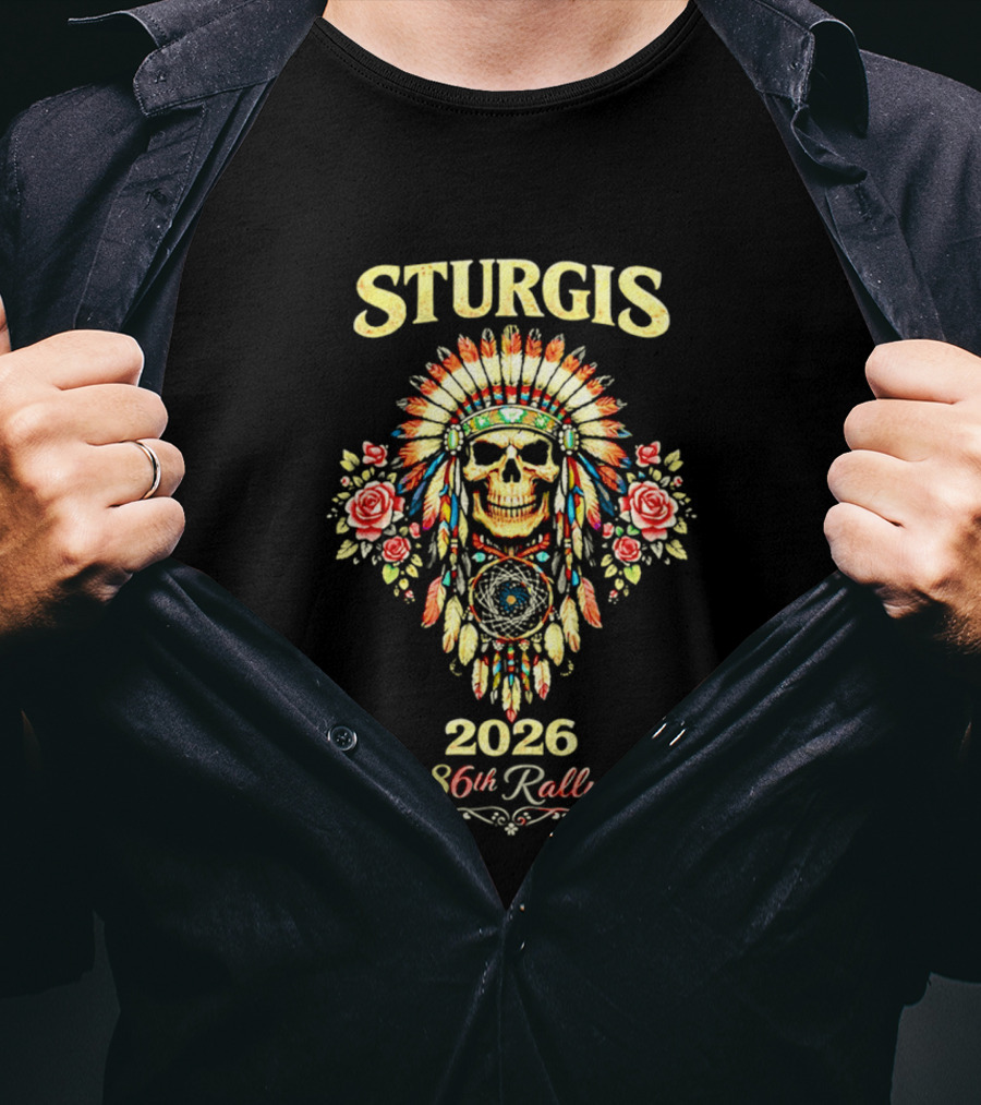 Sturgis 2026 Skull And Headdress Roses 86th Rally Celebration T-Shirt