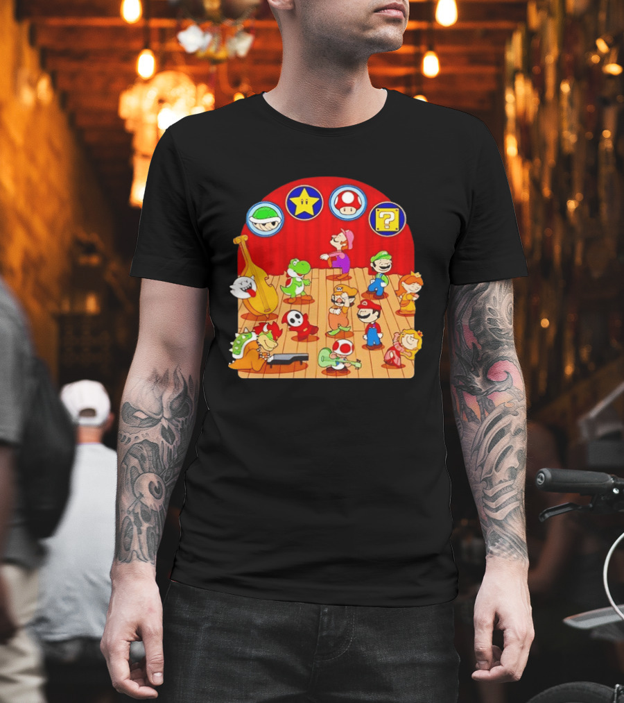 Super Mario Bros Peanuts Characters Dancing Plumber Game Mashup T-Shirt