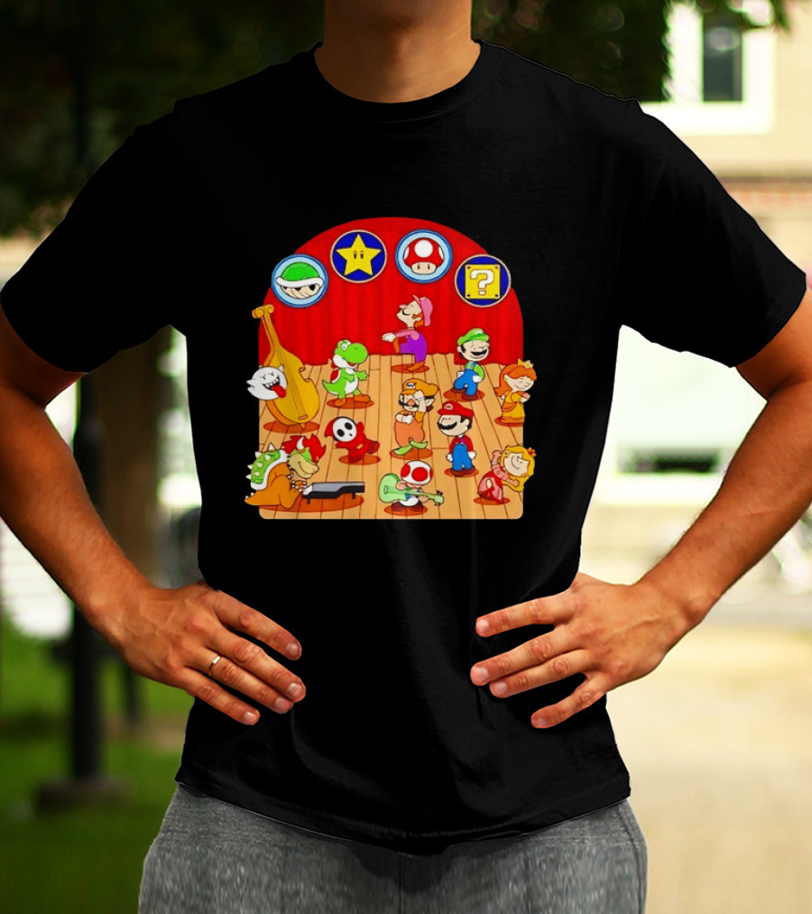 Super Mario Bros Peanuts Characters Dancing Plumber Game Mashup T-Shirt