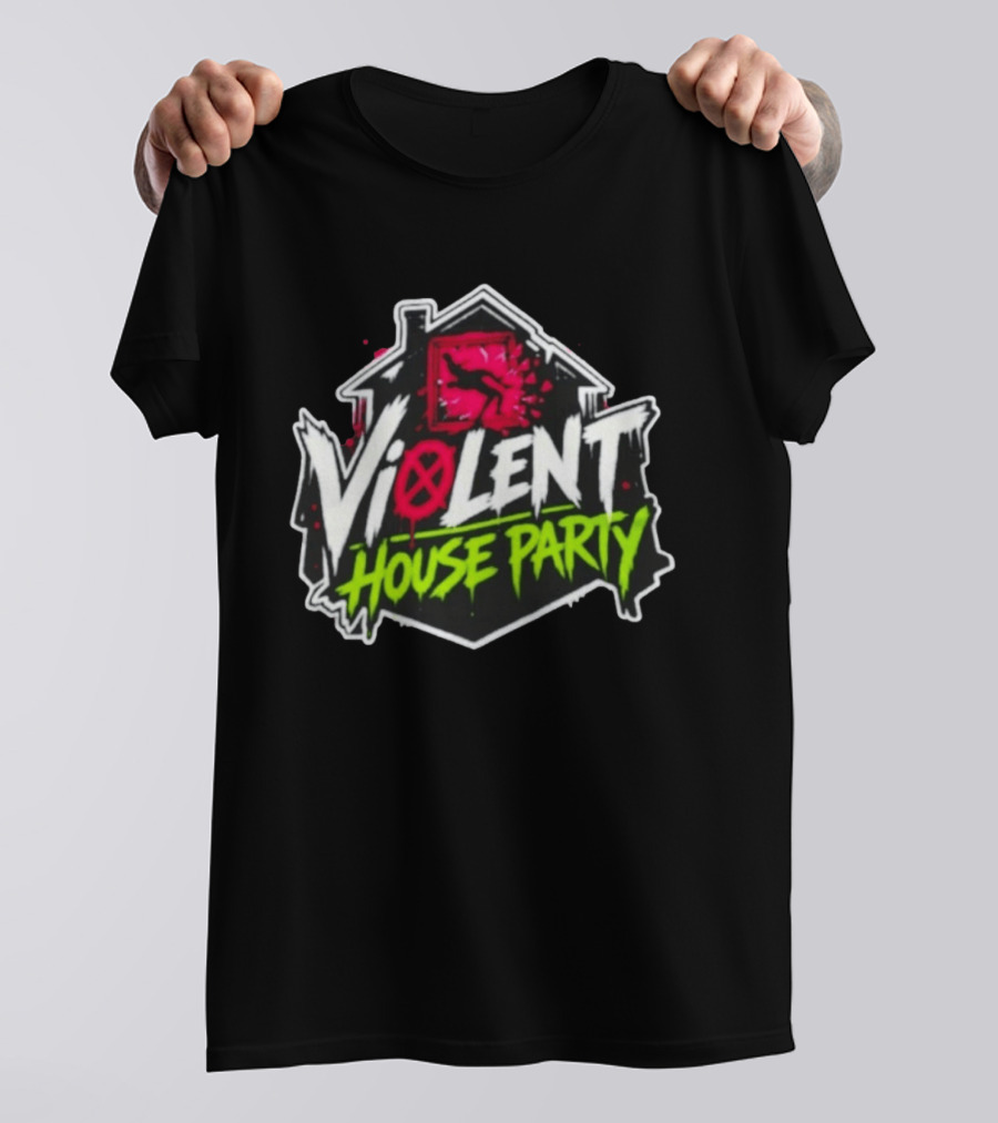 Violent House Party Neon Text And Hangman T-Shirt