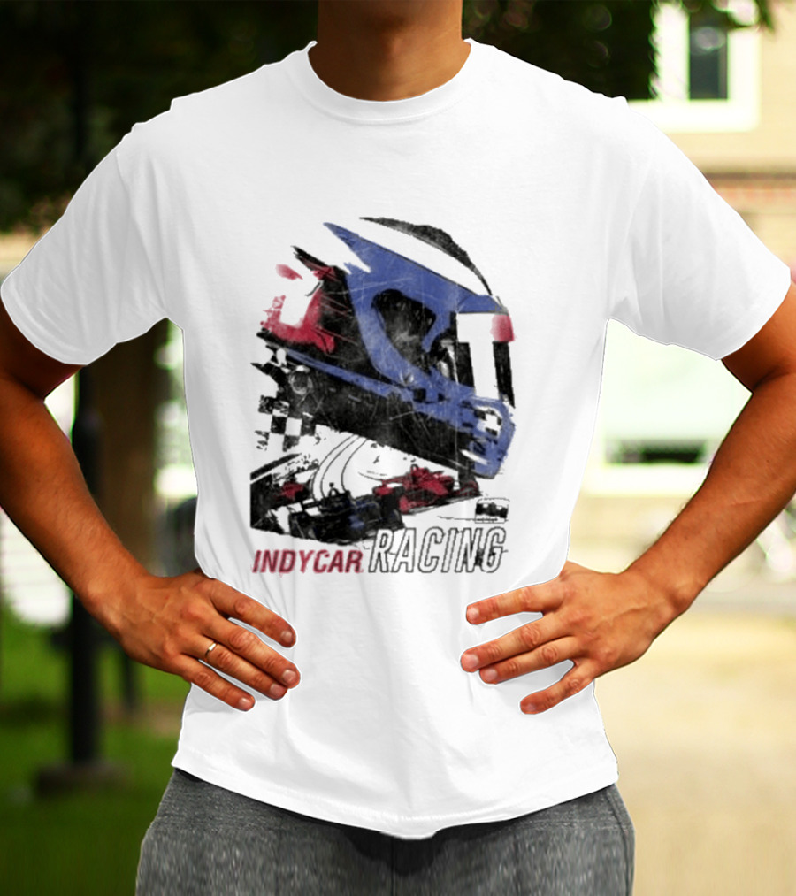 Indycar Racing Helmet With Blue And Red T-Shirt