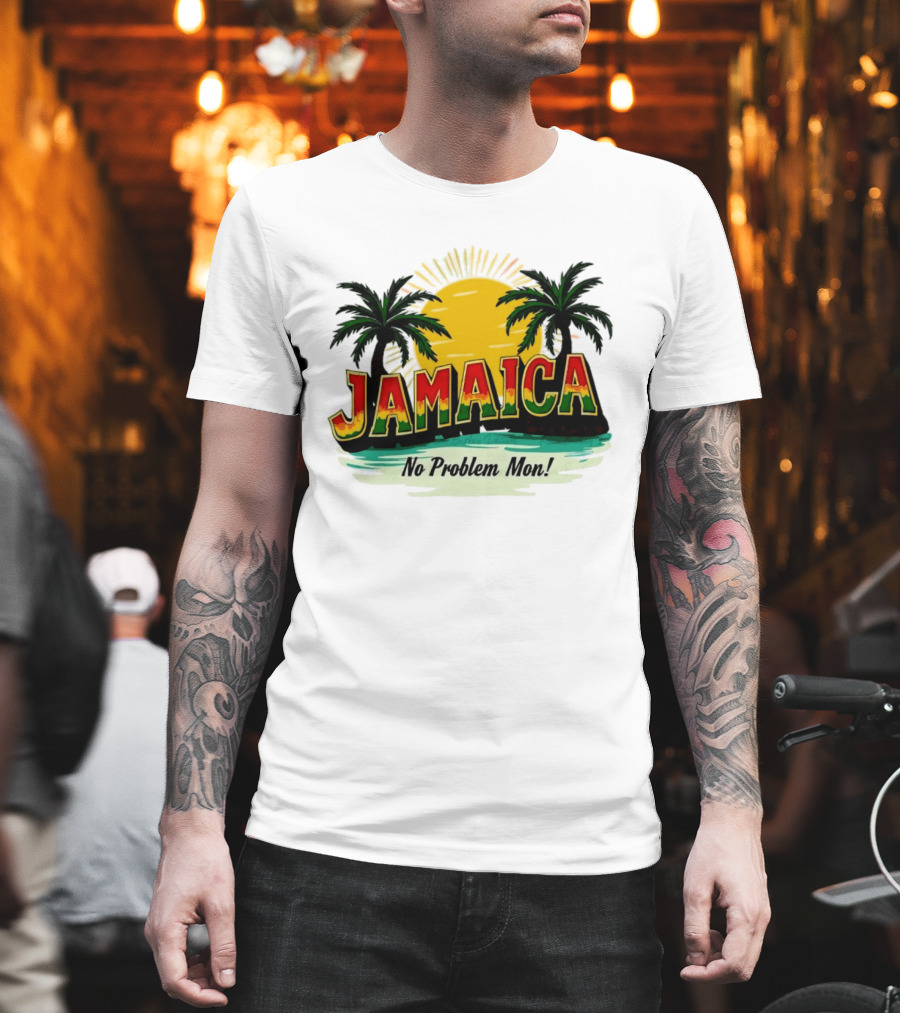 Jamaica No Problem Mon Vibrant Sunset Tropical Palm Trees T-Shirt