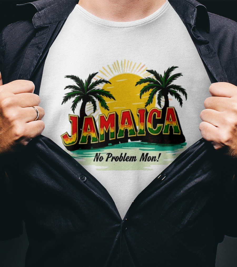 Jamaica No Problem Mon Vibrant Sunset Tropical Palm Trees T-Shirt