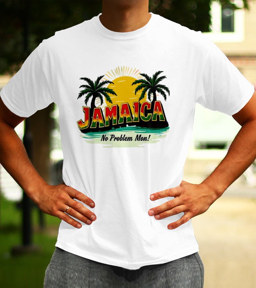 Jamaica No Problem Mon Vibrant Sunset Tropical Palm Trees T-Shirt