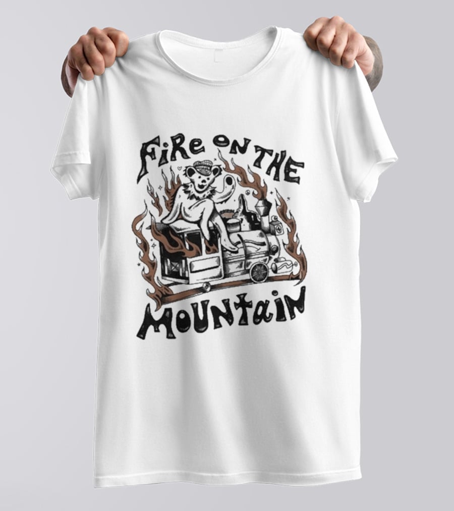 Grateful Dead Fire On The Mountain Skeleton With Flames And Musical Instrument T-Shirt