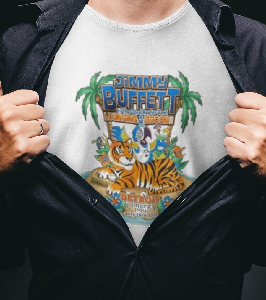 Jimmy Buffett The Coral Reefer Band Lounging At The Lagoon Detroit Comerica Park July 28th 2012 Tiger Palm Trees T-Shirt