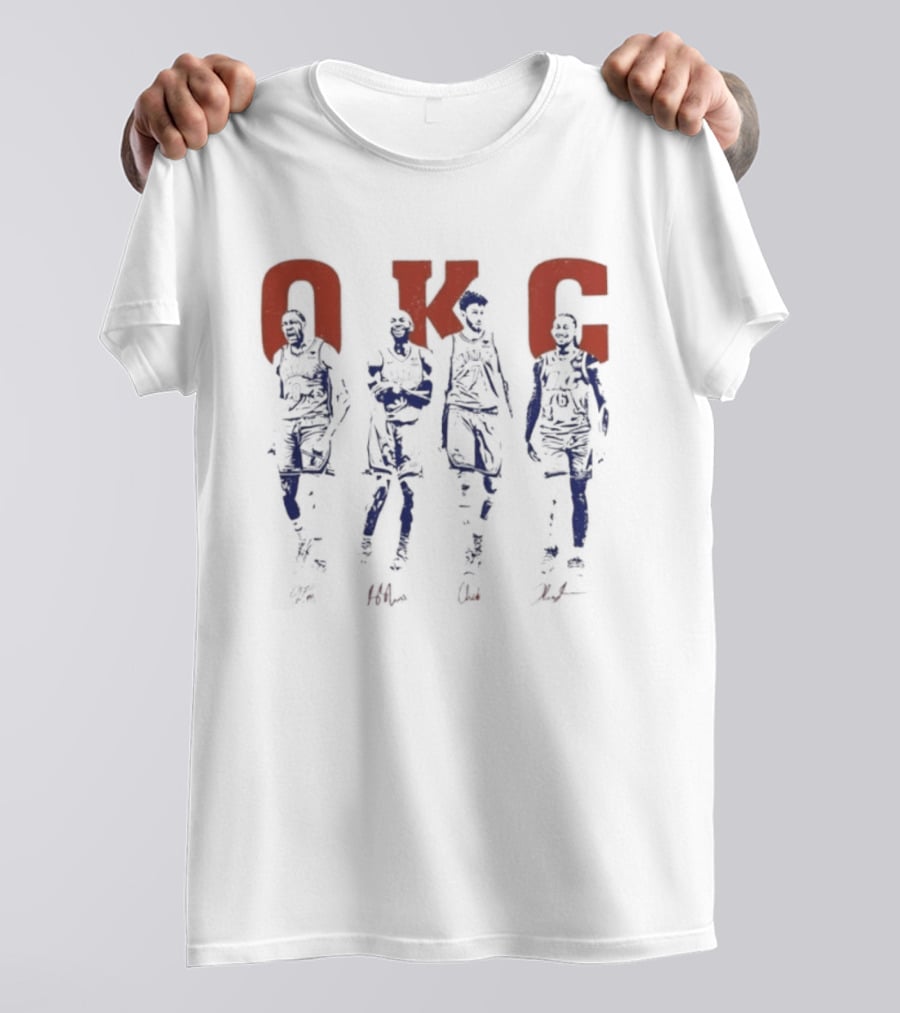 Oklahoma City Thunder OKC Players Silhouettes Red OKC Letters T-Shirt