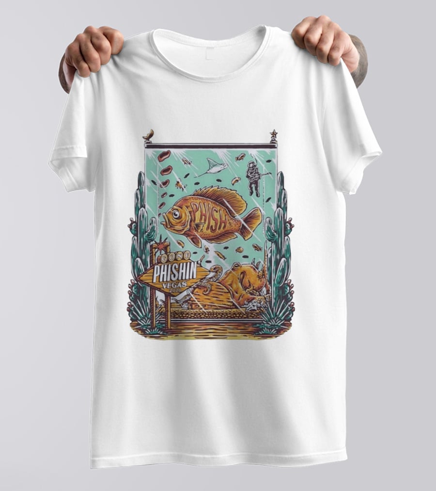 Gone Phishin Vegas 2026 Colorful Fish And Cactus Scene T-Shirt