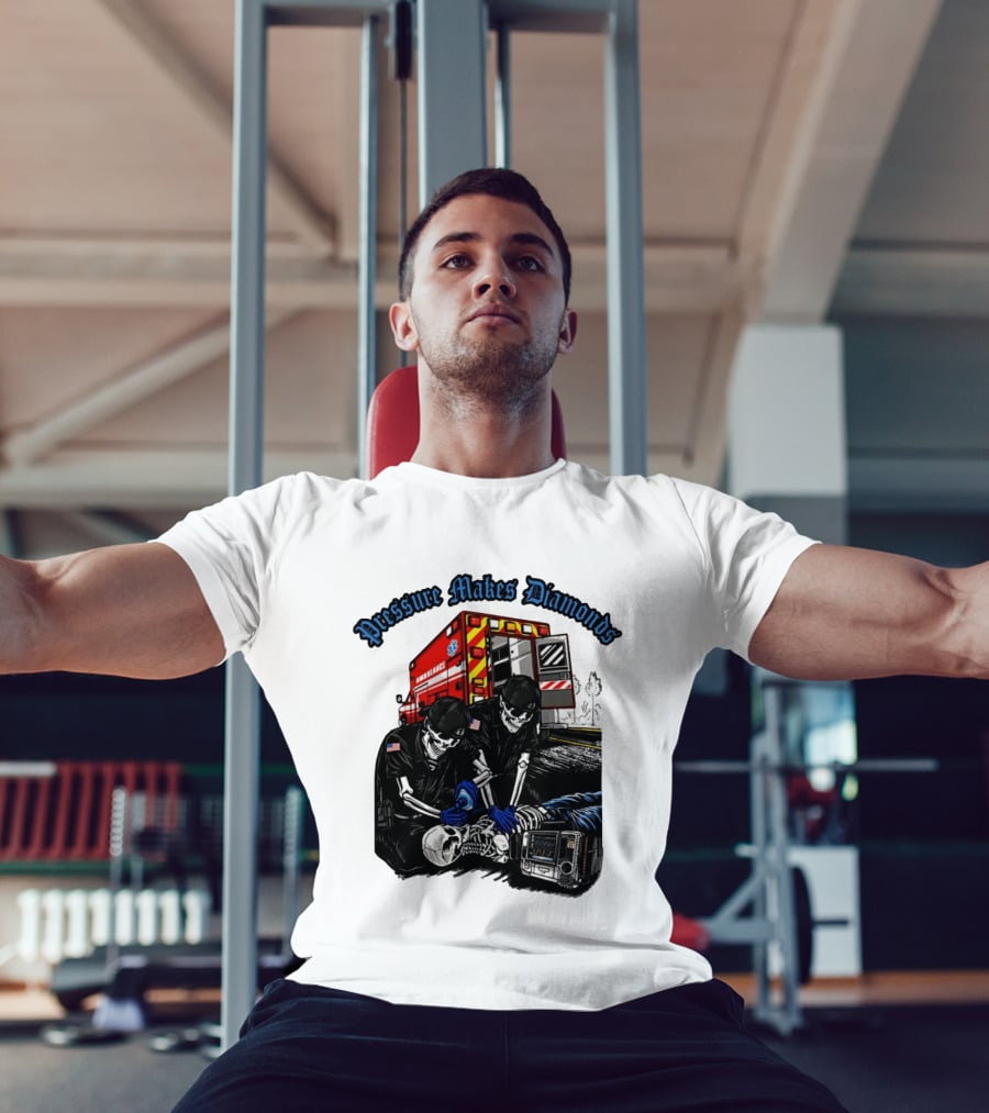 Pressure Makes Diamonds Skeleton Paramedics Ambulance Scene T-Shirt