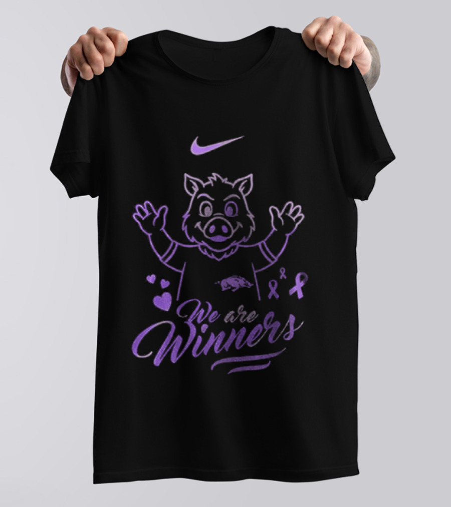 Arkansas Razorbacks Cancer Survivor We Are Winners Nike Purple Ribbon T-Shirt