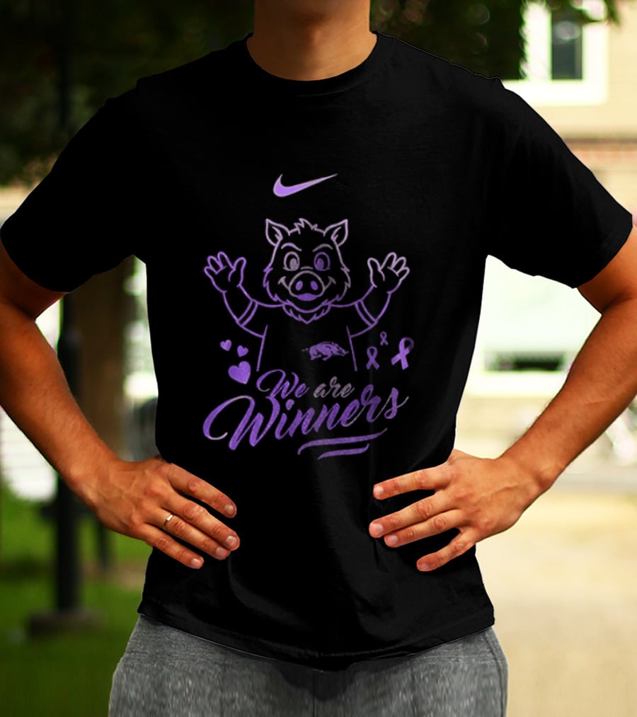 Arkansas Razorbacks Cancer Survivor We Are Winners Nike Purple Ribbon T-Shirt