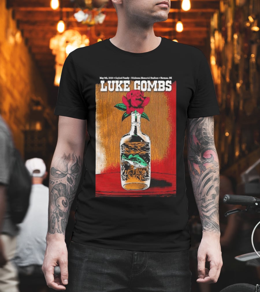 May 09 2026 Luke Combs Tour Norman OK Red Rose Fish In Bottle T-Shirt
