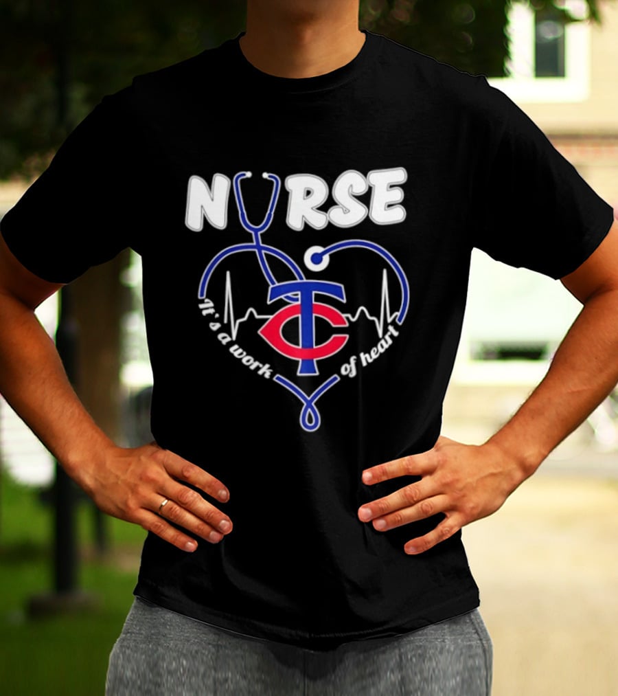 Minnesota Twins Stethoscope Nurse It's A Work Of Heart T-Shirt